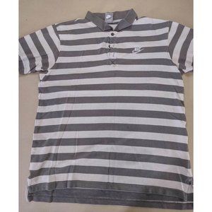 Nike Gray Striped Polo Shirt NikeFITDRY SZ L embroidered logo